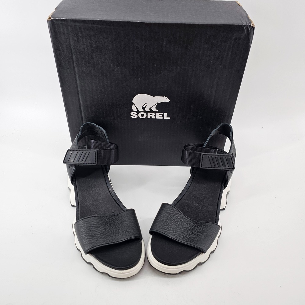 Sorel Black and White Platform Sandals with Adjustable Straps